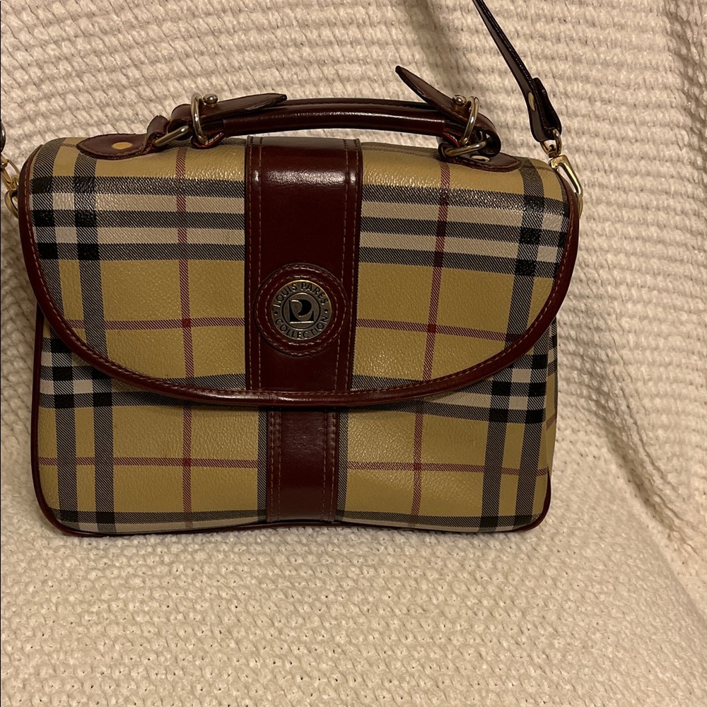 Elegant Plaid Crossbody Bag with Leather Trim